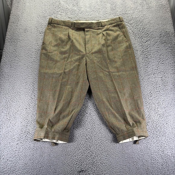 Vintage Orvis Chino Shorts Mens Size 46 Green Harringbone Wool Relaxed Pleated